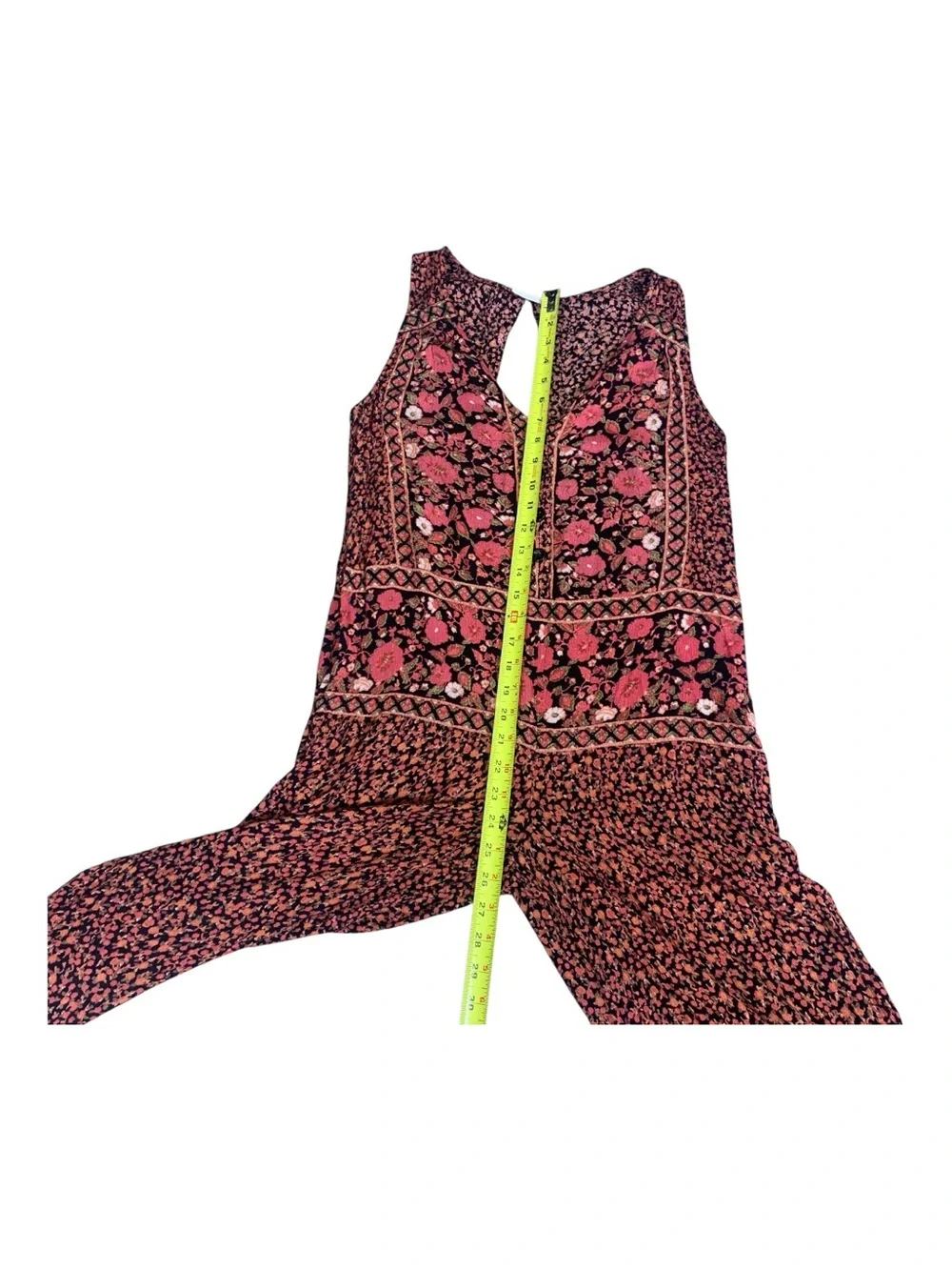 Free‎ People Coral Black Floral Geometric Romper Boho Coastal Cottagecore XS